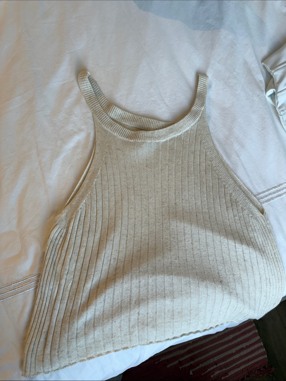 Mora Ribbed Knit Halter Tank Top - Cream